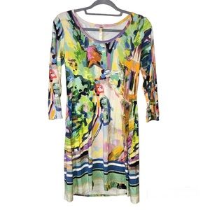 Uncle Frank Anthro Abstract Watercolor Scenic 3/4 Sleeve Dress Size‎ XS